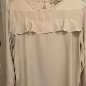 Ivory Loft blouse with ruffle design.  Size Large Petite.